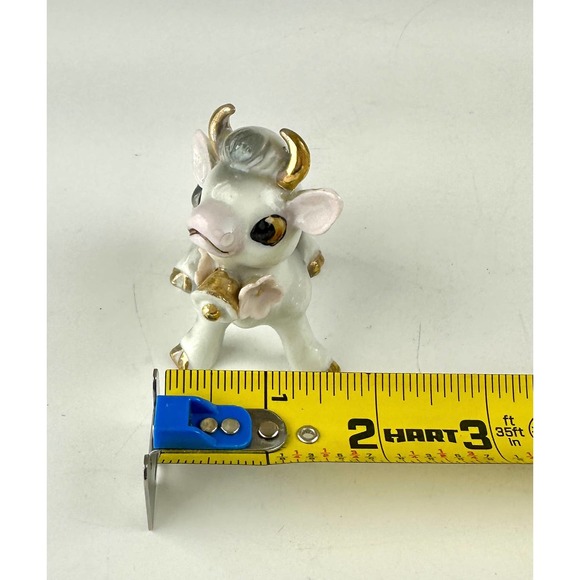 Vintage Cow And Lamb Figurines Ceramic White Gray Porcelain Gold Trim Japan - Picture 8 of 13